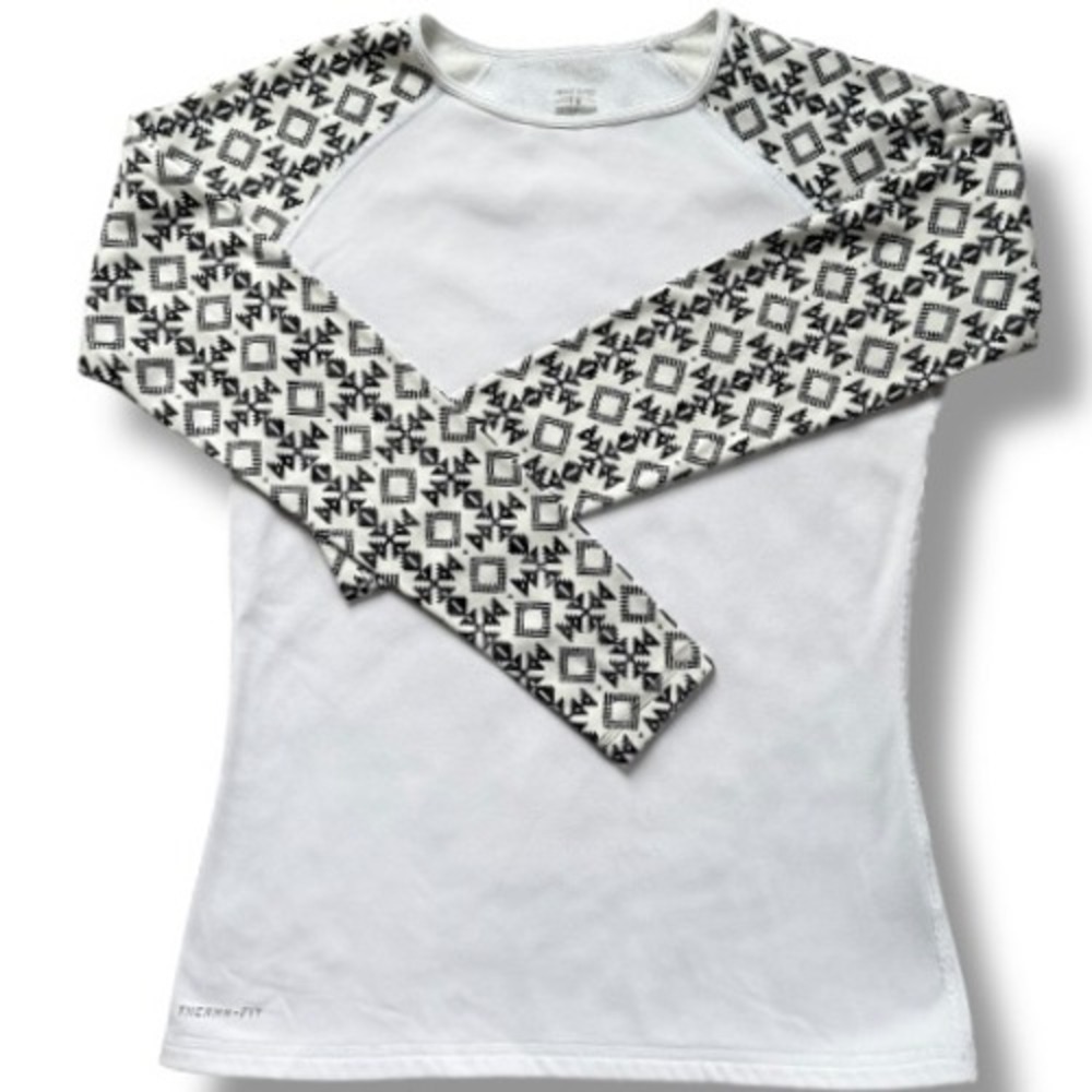 Nike Pro Therma-FIT White‎ Long Sleeve Top Geometric Active Wear Runner Sz Large